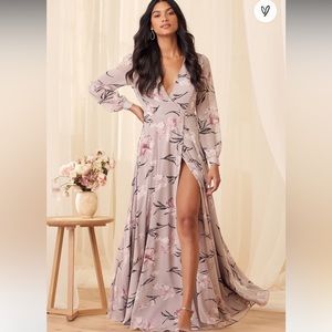 Lulus Loving You Dusty Purple Floral Print Long Sleeve Wrap Maxi Dress
